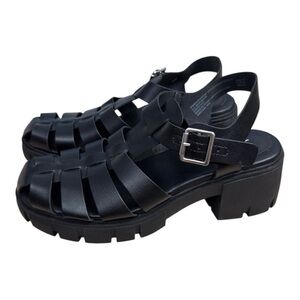 Steve Madden NYC Black Fisherman Chunky Heel Sandals Slip On Women’s Size 10